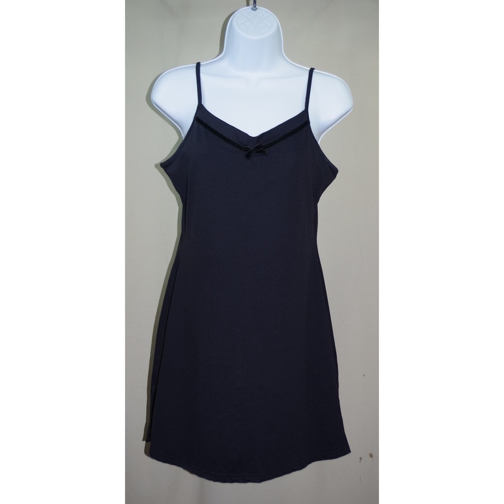 Soda Blu Women Medium Black Mini Slip Dress V-Neck Bow Spaghetti Strap USA Made